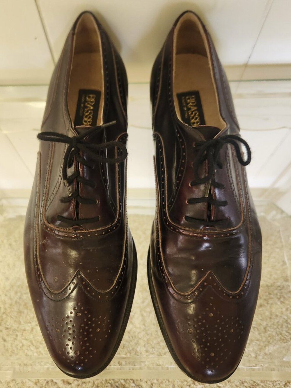 Brass Boot shoes 11 men's black wingtip Italy vintage